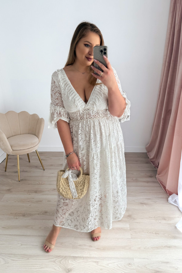 Sukienka maxi na krótki rękaw boho Evelina - kremowa 13