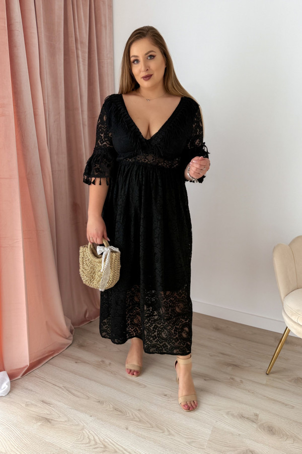 Sukienka maxi na krótki rękaw boho Evelina - czarna 1