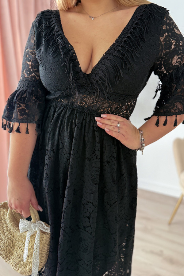 Sukienka maxi na krótki rękaw boho Evelina - czarna 2
