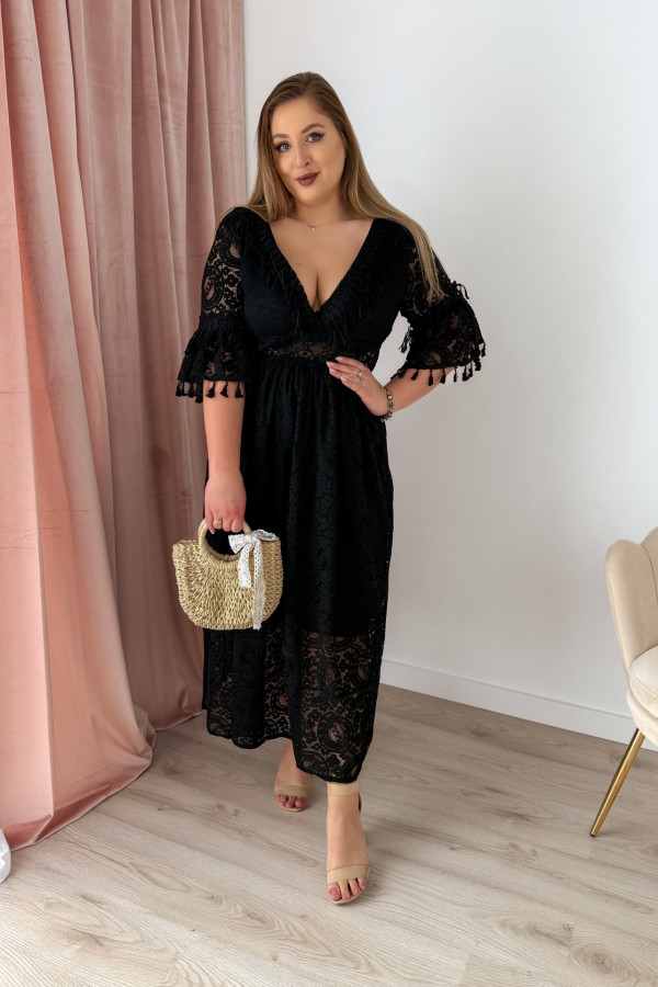Sukienka maxi na krótki rękaw boho Evelina - czarna