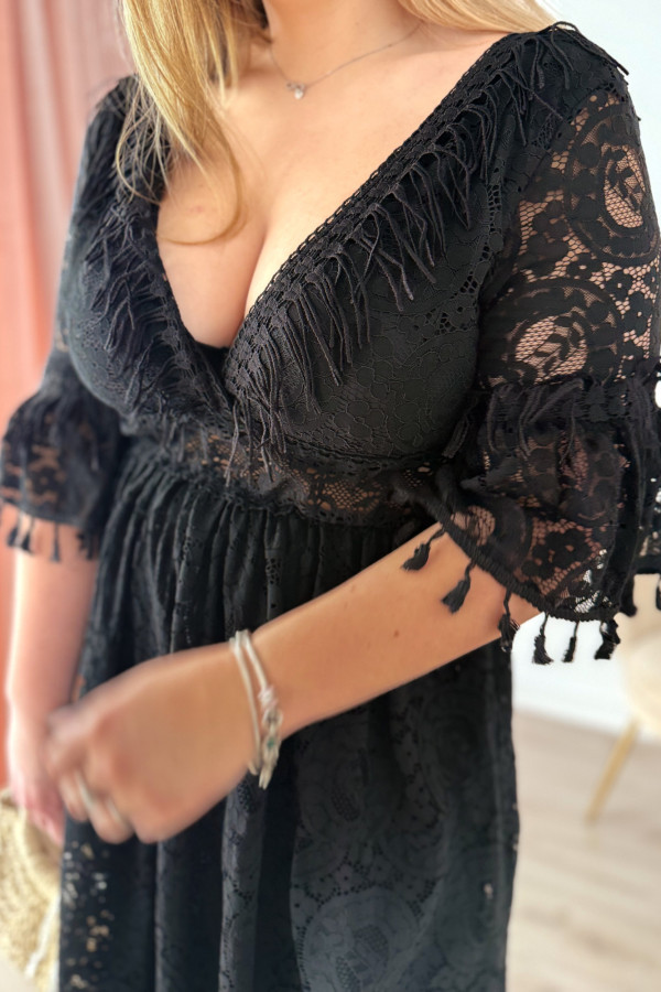 Sukienka maxi na krótki rękaw boho Evelina - czarna 5