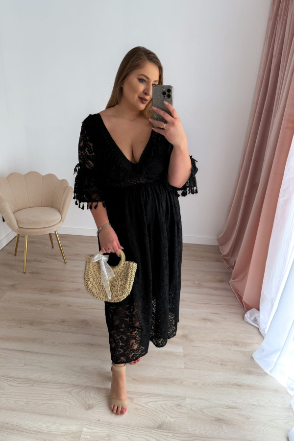 Sukienka maxi na krótki rękaw boho Evelina - czarna 11