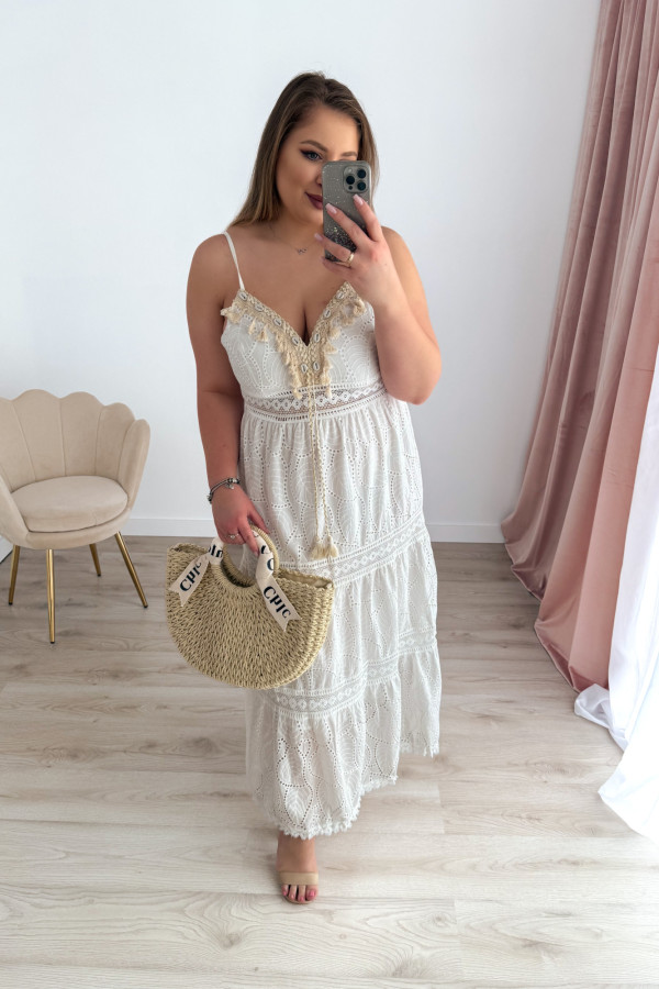 Sukienka maxi na ramiączka boho Saphira - kremowa 6