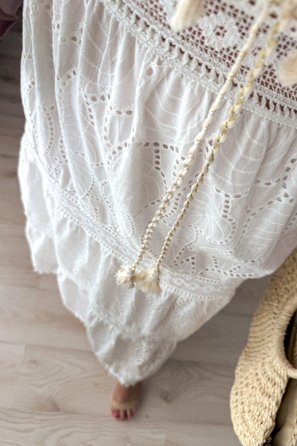 Sukienka maxi na ramiączka boho Saphira - kremowa 7
