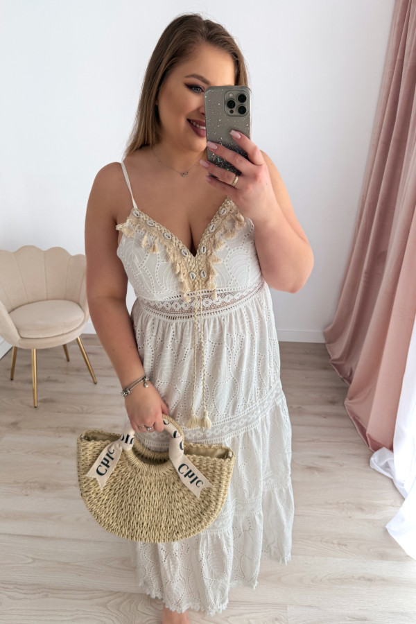 Sukienka maxi na ramiączka boho Saphira - kremowa 8