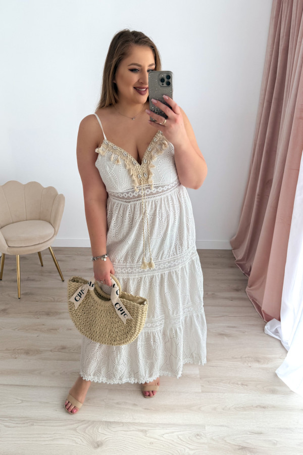 Sukienka maxi na ramiączka boho Saphira - kremowa 9
