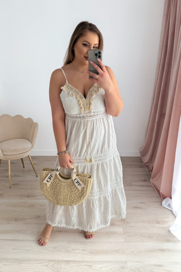 Sukienka maxi na ramiączka boho Saphira - kremowa 10