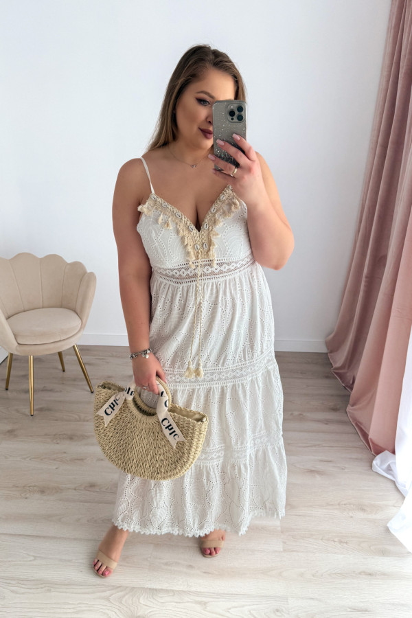 Sukienka maxi na ramiączka boho Saphira - kremowa 12