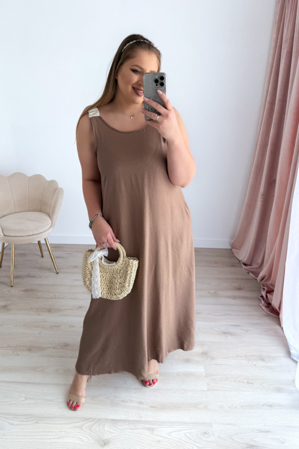 Sukienka maxi z odkrytymi plecami i kokardą Lumière - cappucino 1