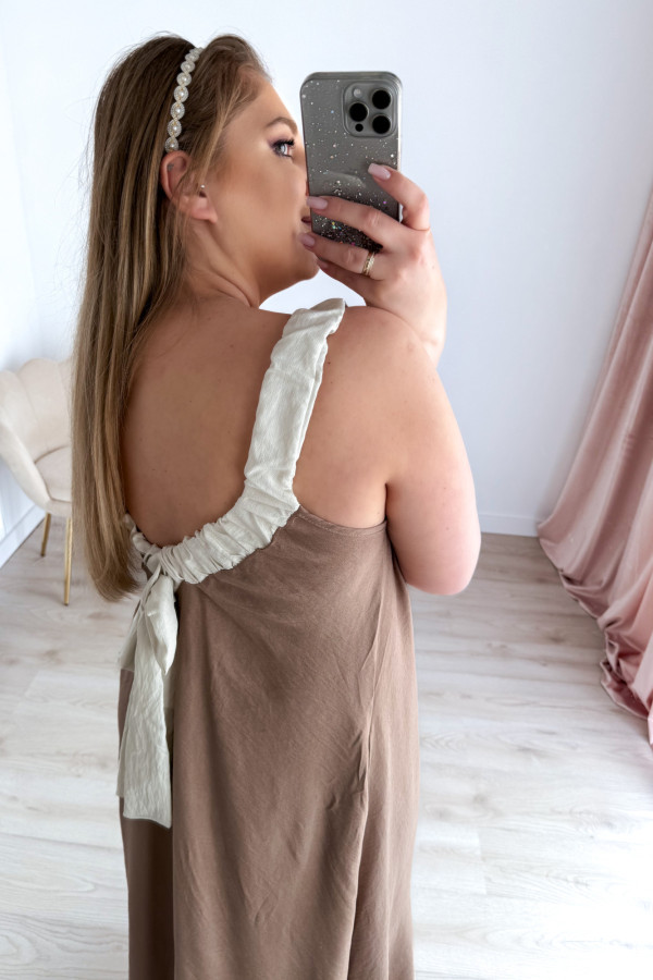 Sukienka maxi z odkrytymi plecami i kokardą Lumière - cappucino 2