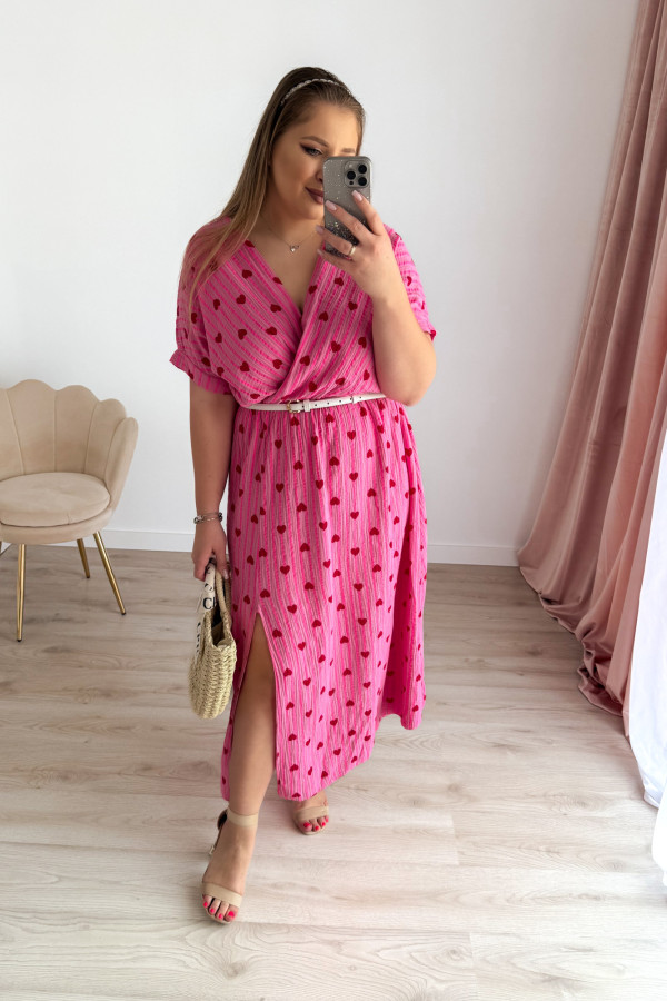 Sukienka midi plus size muślinowa różowa w serduszka i paski Nini