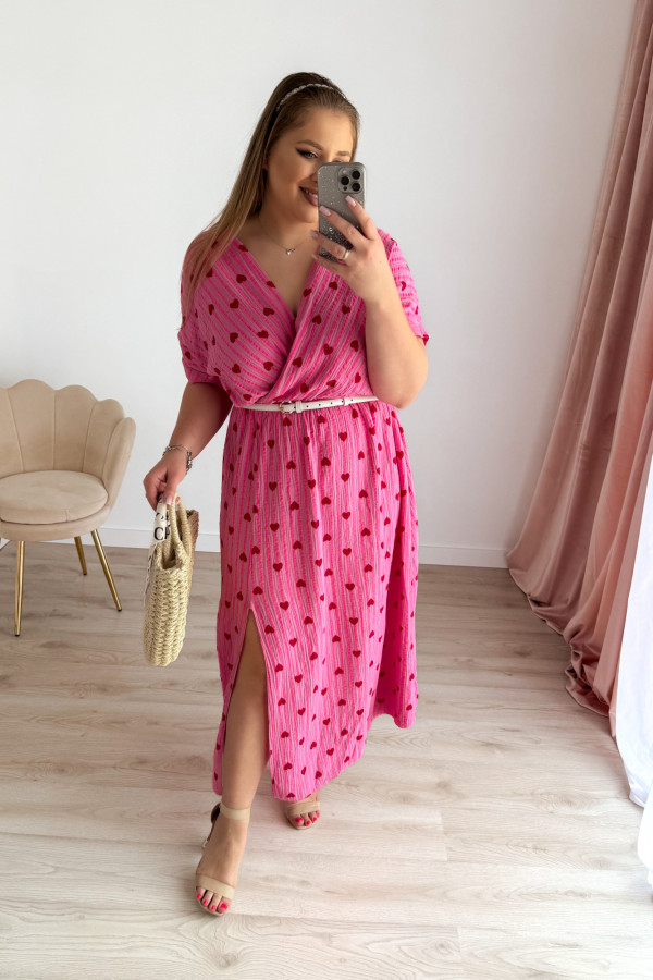 Sukienka midi plus size muślinowa różowa w serduszka i paski Nini 3