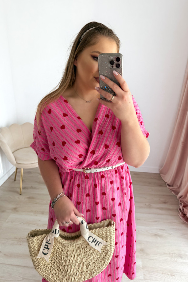 Sukienka midi plus size muślinowa różowa w serduszka i paski Nini 5