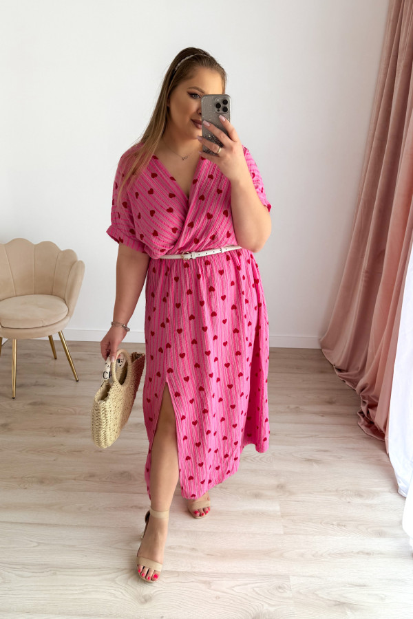 Sukienka midi plus size muślinowa różowa w serduszka i paski Nini 6