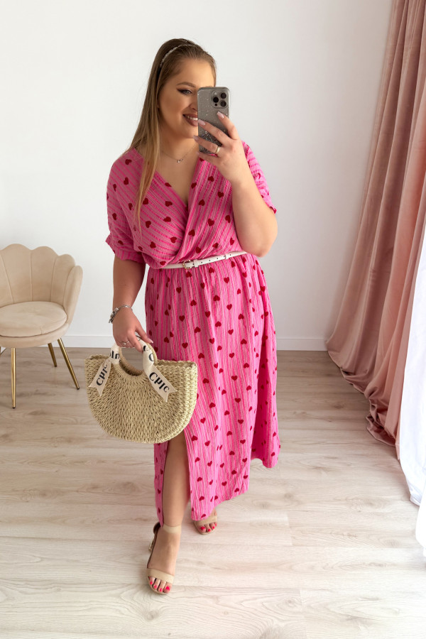 Sukienka midi plus size muślinowa różowa w serduszka i paski Nini 9