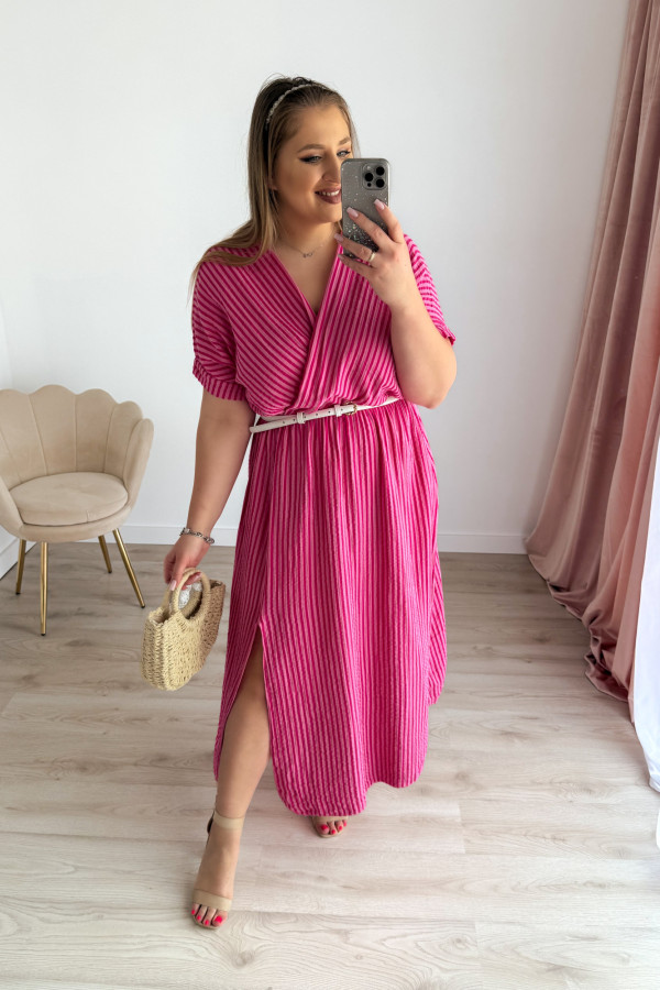 Sukienka midi plus size muślinowa różowa w fuksjowe paski Nini 1