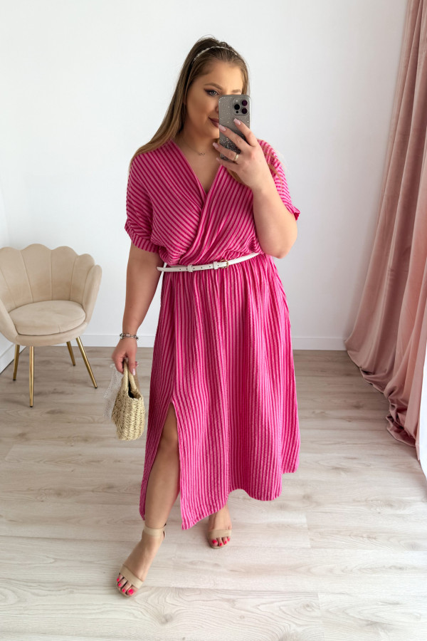 Sukienka midi plus size muślinowa różowa w fuksjowe paski Nini