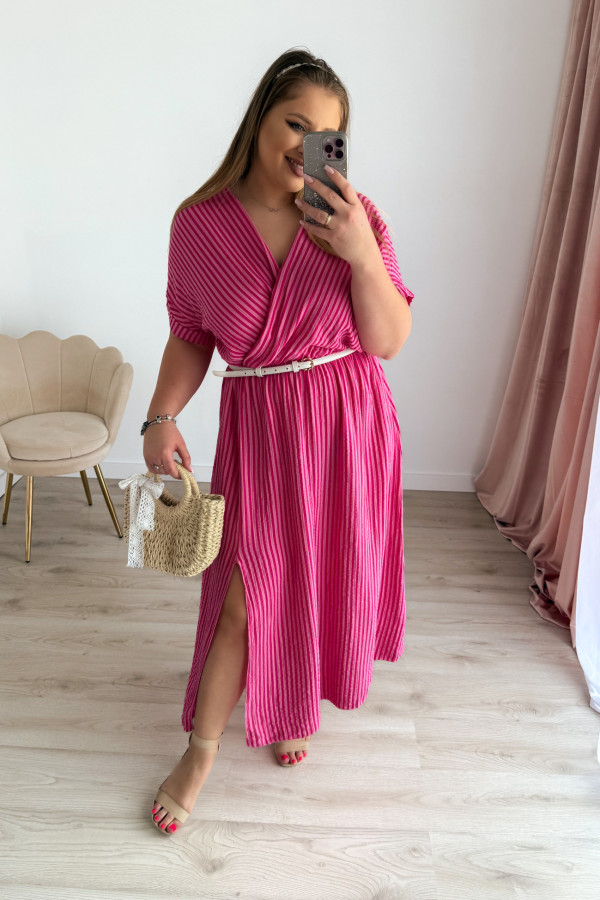 Sukienka midi plus size muślinowa różowa w fuksjowe paski Nini 3