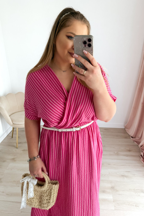 Sukienka midi plus size muślinowa różowa w fuksjowe paski Nini 4