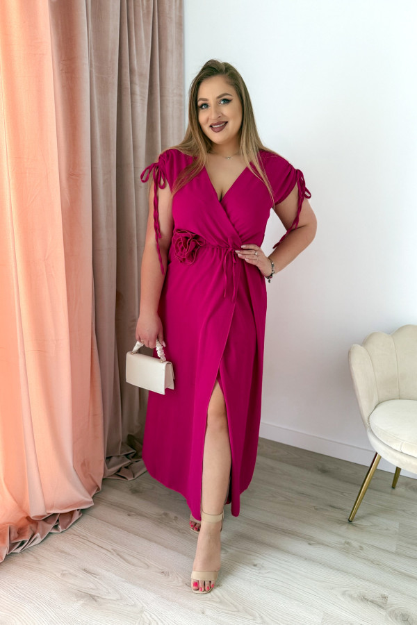 Sukienka maxi z różą na paseczku Cerise - fuksja