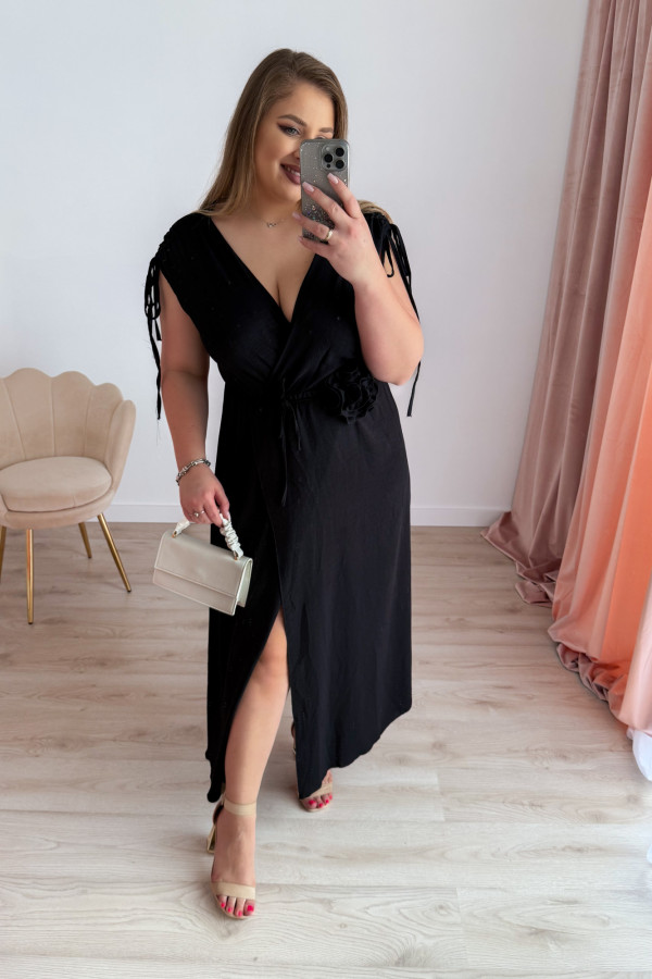 Sukienka maxi z różą na paseczku Cerise - czarna 5