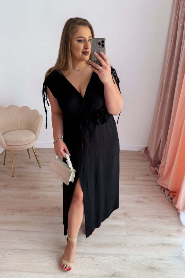 Sukienka maxi z różą na paseczku Cerise - czarna 7