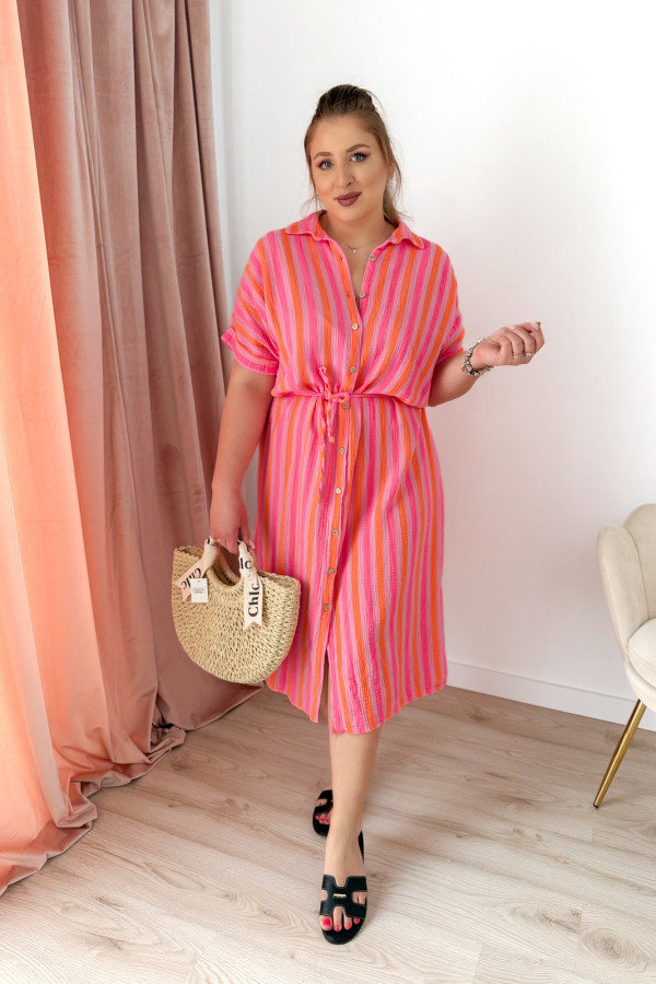 Sukienka plus size koszulowa oversize w paski Antonia - neon