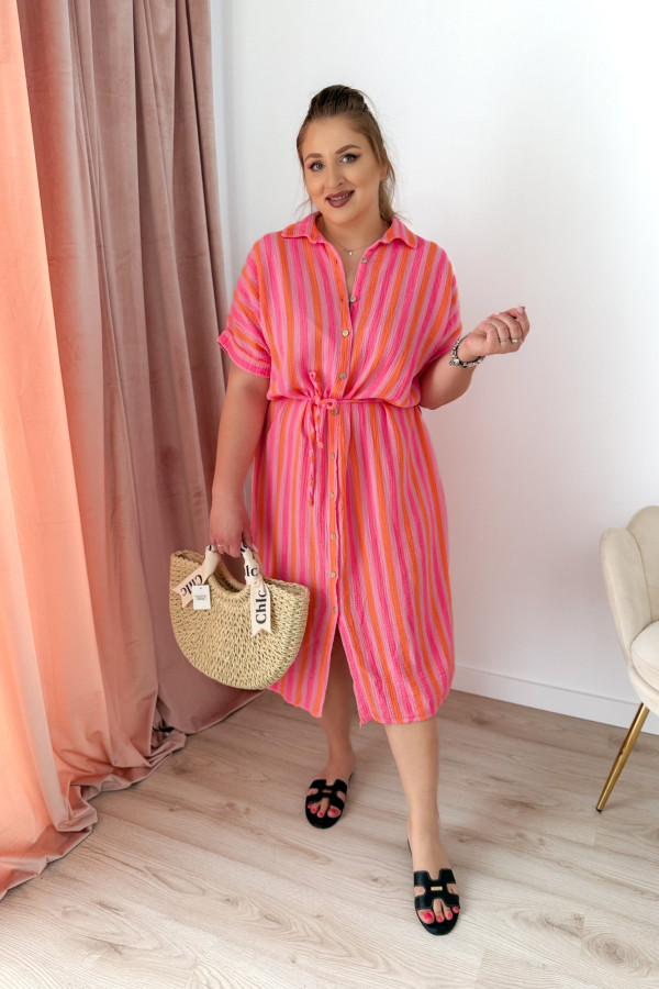 Sukienka plus size koszulowa oversize w paski Antonia - neon 2