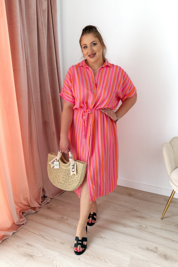 Sukienka plus size koszulowa oversize w paski Antonia - neon 3