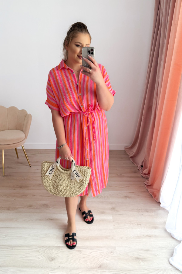 Sukienka plus size koszulowa oversize w paski Antonia - neon 7
