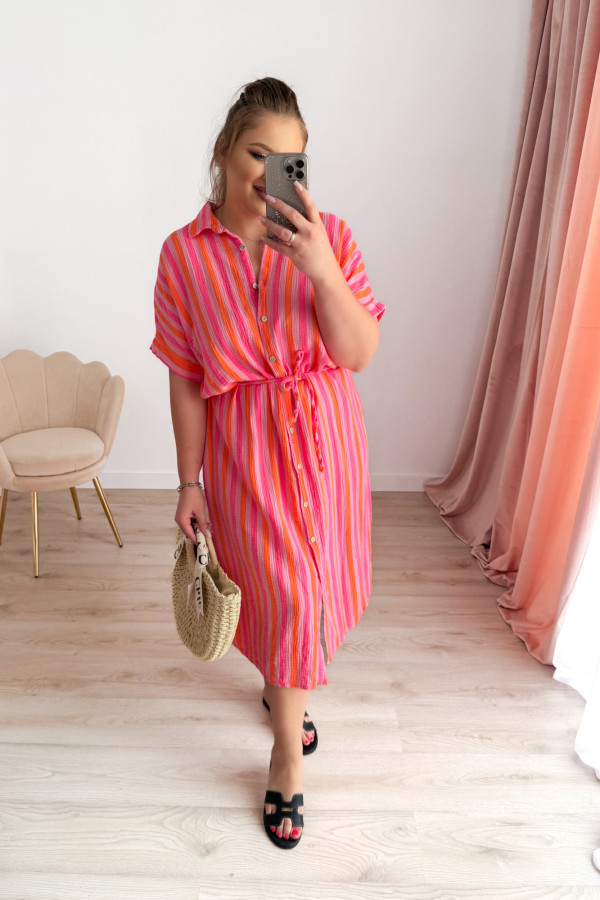 Sukienka plus size koszulowa oversize w paski Antonia - neon 9