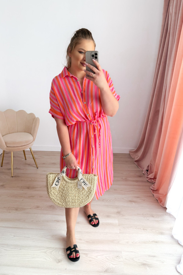 Sukienka plus size koszulowa oversize w paski Antonia - neon 10