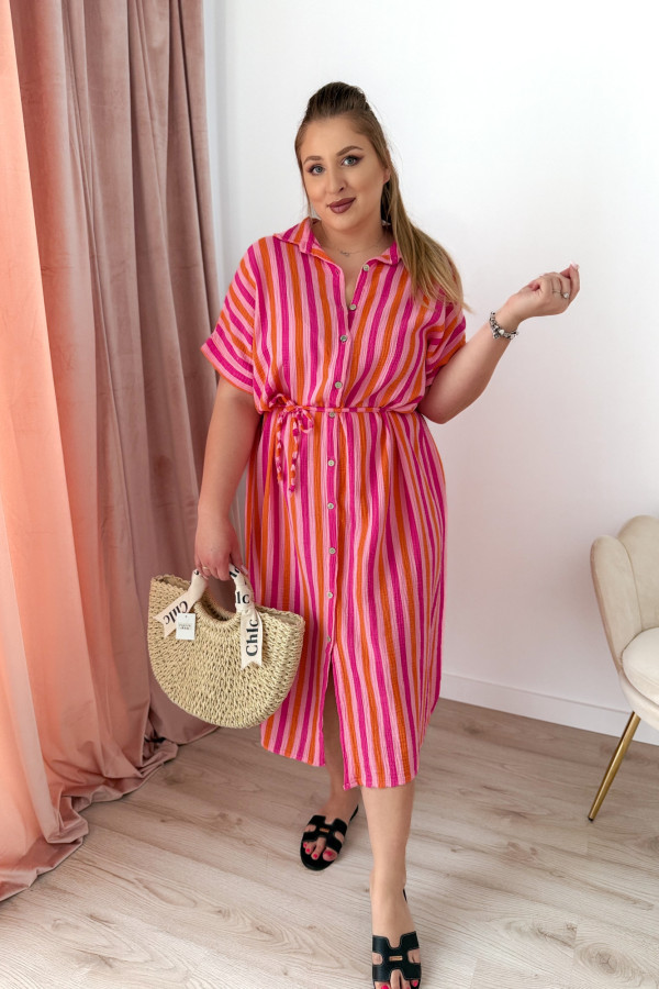 Sukienka plus size koszulowa oversize w paski Antonia - fuksja 5