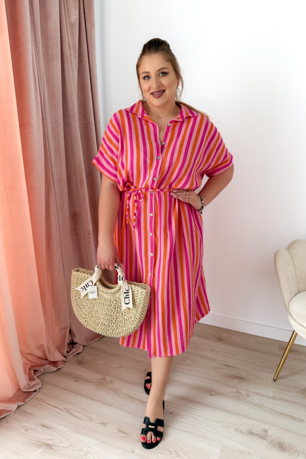 Sukienka plus size koszulowa oversize w paski Antonia - fuksja 6