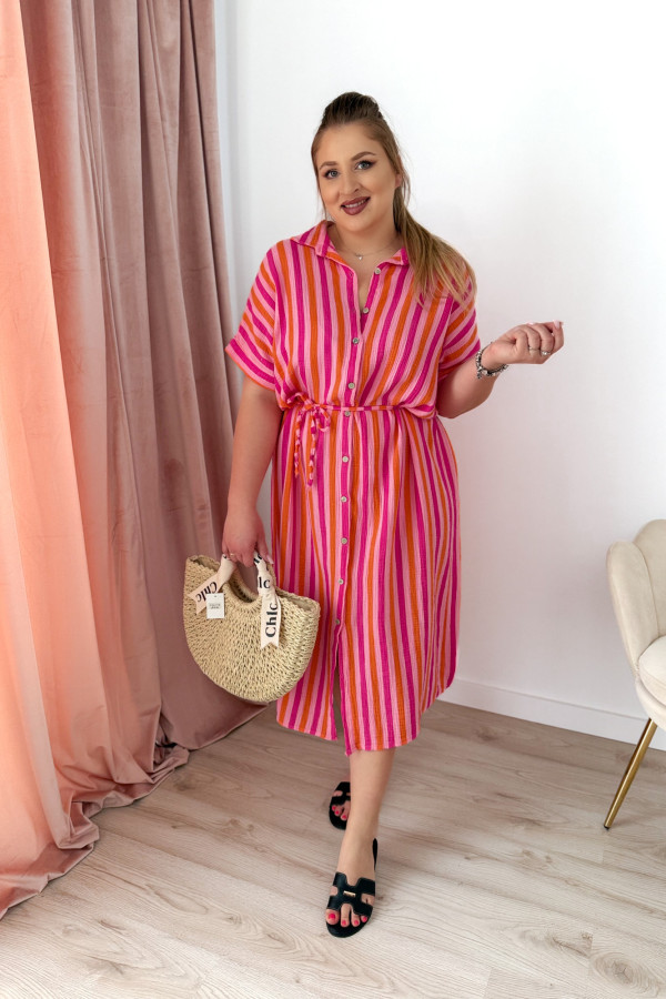 Sukienka plus size koszulowa oversize w paski Antonia - fuksja 8