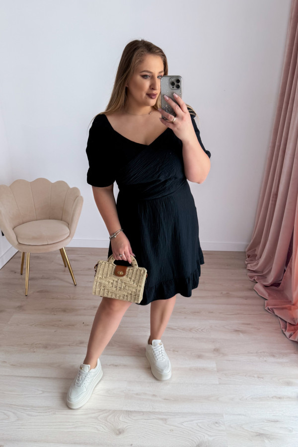 Sukienka krótka muślinowa na krótki rękaw plus size Sorella - czarna