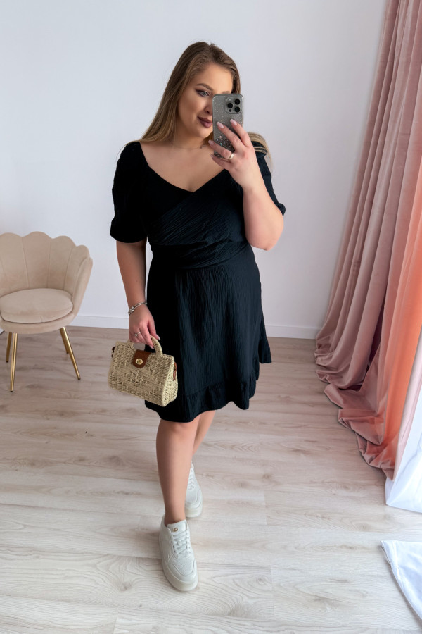 Sukienka krótka muślinowa na krótki rękaw plus size Sorella - czarna 1