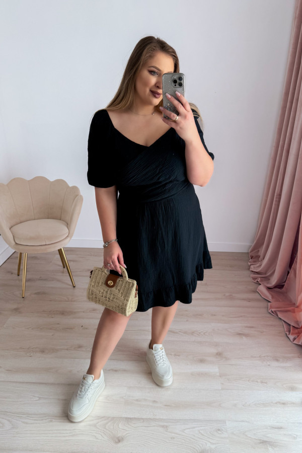 Sukienka krótka muślinowa na krótki rękaw plus size Sorella - czarna 2