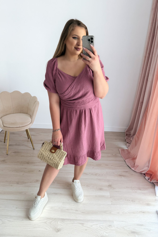 Sukienka krótka muślinowa na krótki rękaw plus size Sorella - jagoda