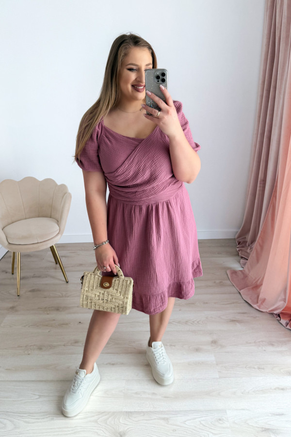 Sukienka krótka muślinowa na krótki rękaw plus size Sorella - jagoda 1