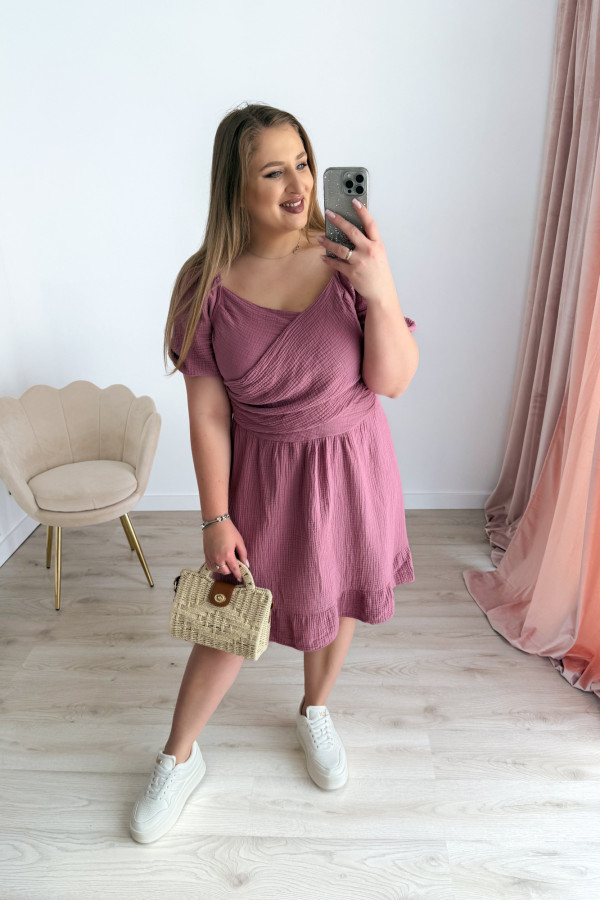 Sukienka krótka muślinowa na krótki rękaw plus size Sorella - jagoda 2