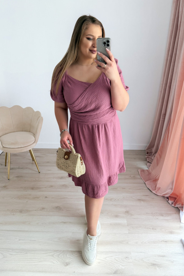 Sukienka krótka muślinowa na krótki rękaw plus size Sorella - jagoda 3