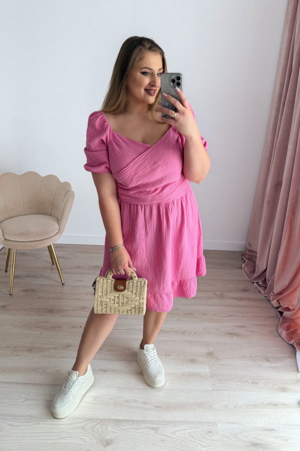 Sukienka krótka muślinowa na krótki rękaw plus size Sorella - róż 1