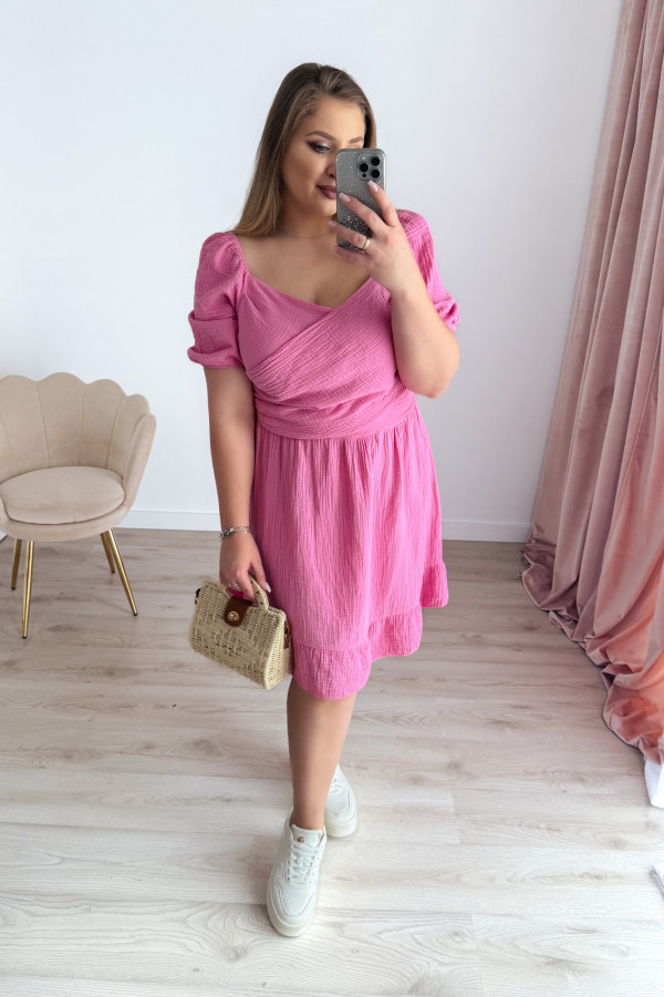 Sukienka krótka muślinowa na krótki rękaw plus size Sorella - róż 2