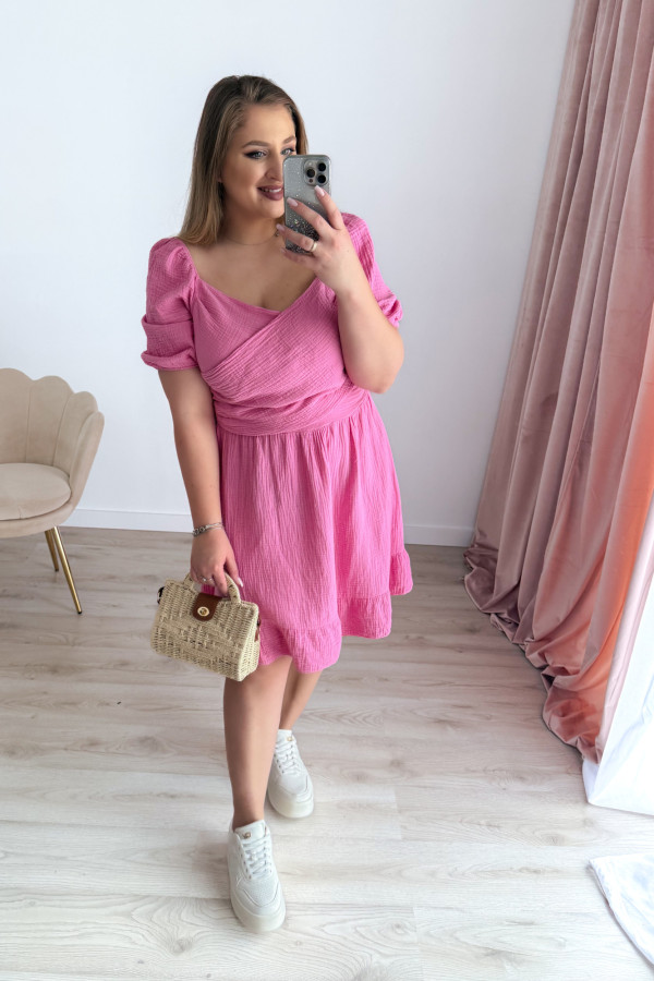 Sukienka krótka muślinowa na krótki rękaw plus size Sorella - róż