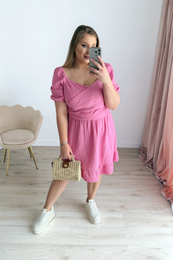 Sukienka krótka muślinowa na krótki rękaw plus size Sorella - róż 3