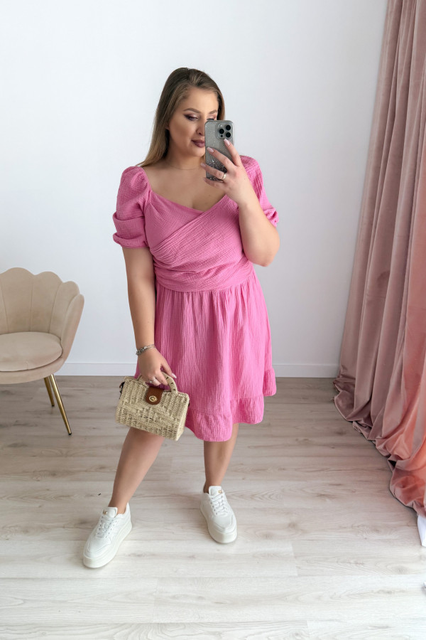 Sukienka krótka muślinowa na krótki rękaw plus size Sorella - róż 4