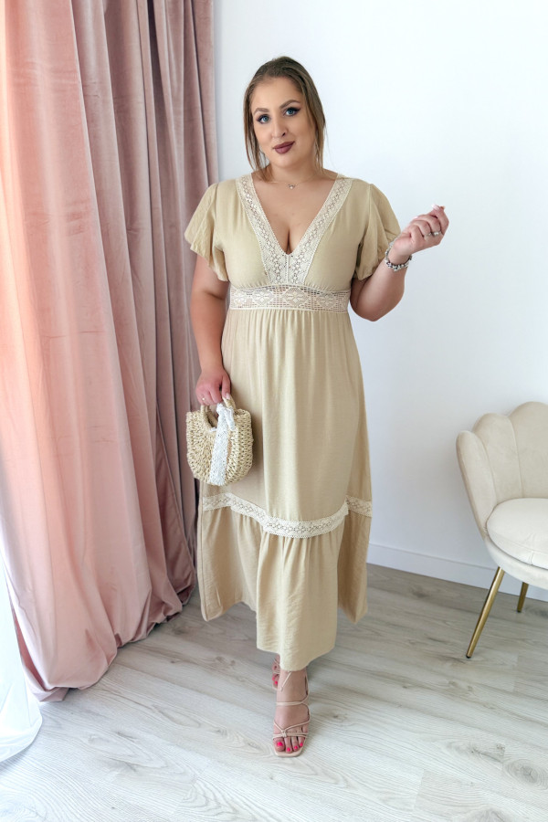 Sukienka boho maxi z koronkowymi wstawkami Boheme - beż 2