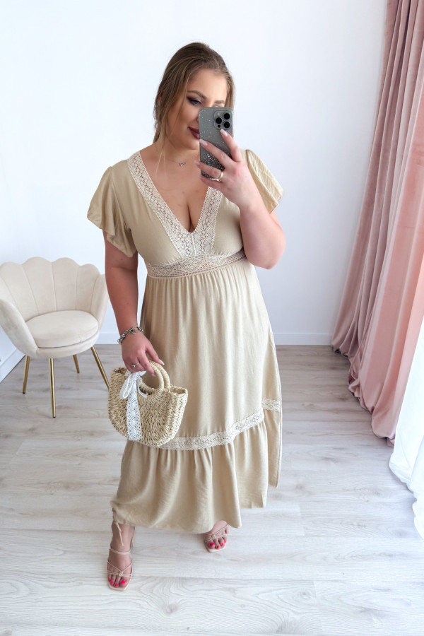 Sukienka boho maxi z koronkowymi wstawkami Boheme - beż 3