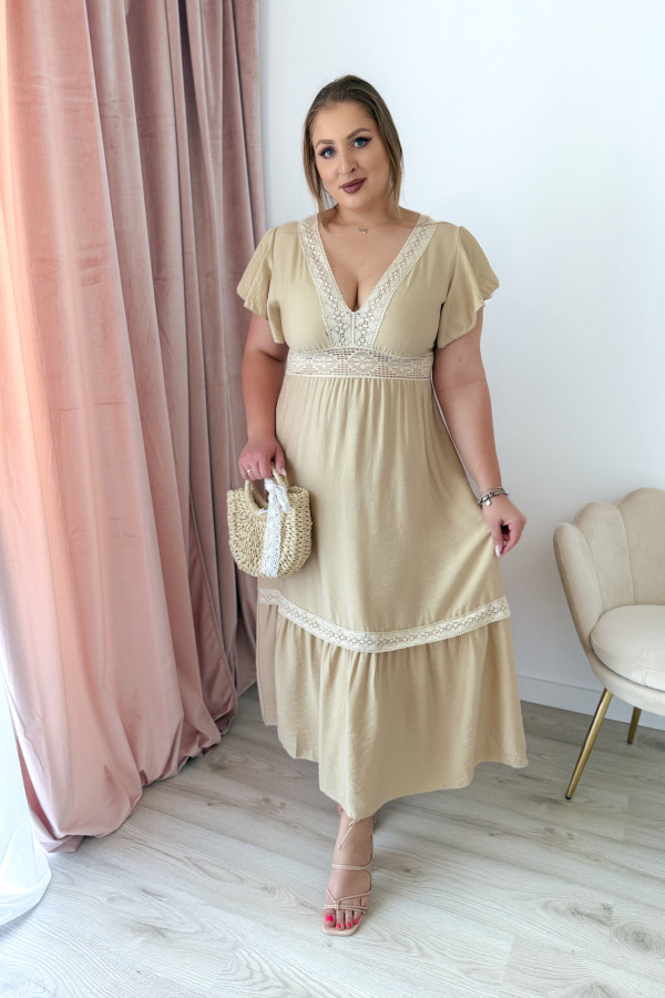 Sukienka boho maxi z koronkowymi wstawkami Boheme - beż 4